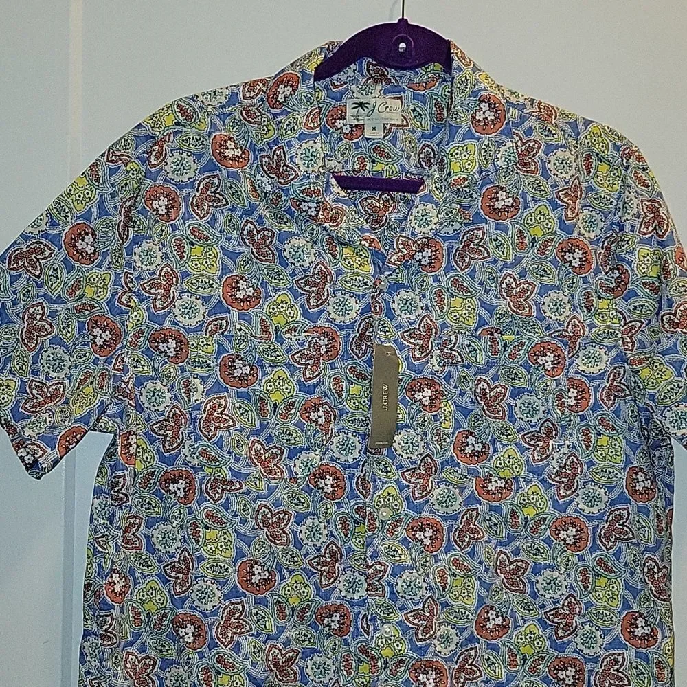 J. Crew Mens Slub Cotton Shirt polo Paisley  Size M NWT